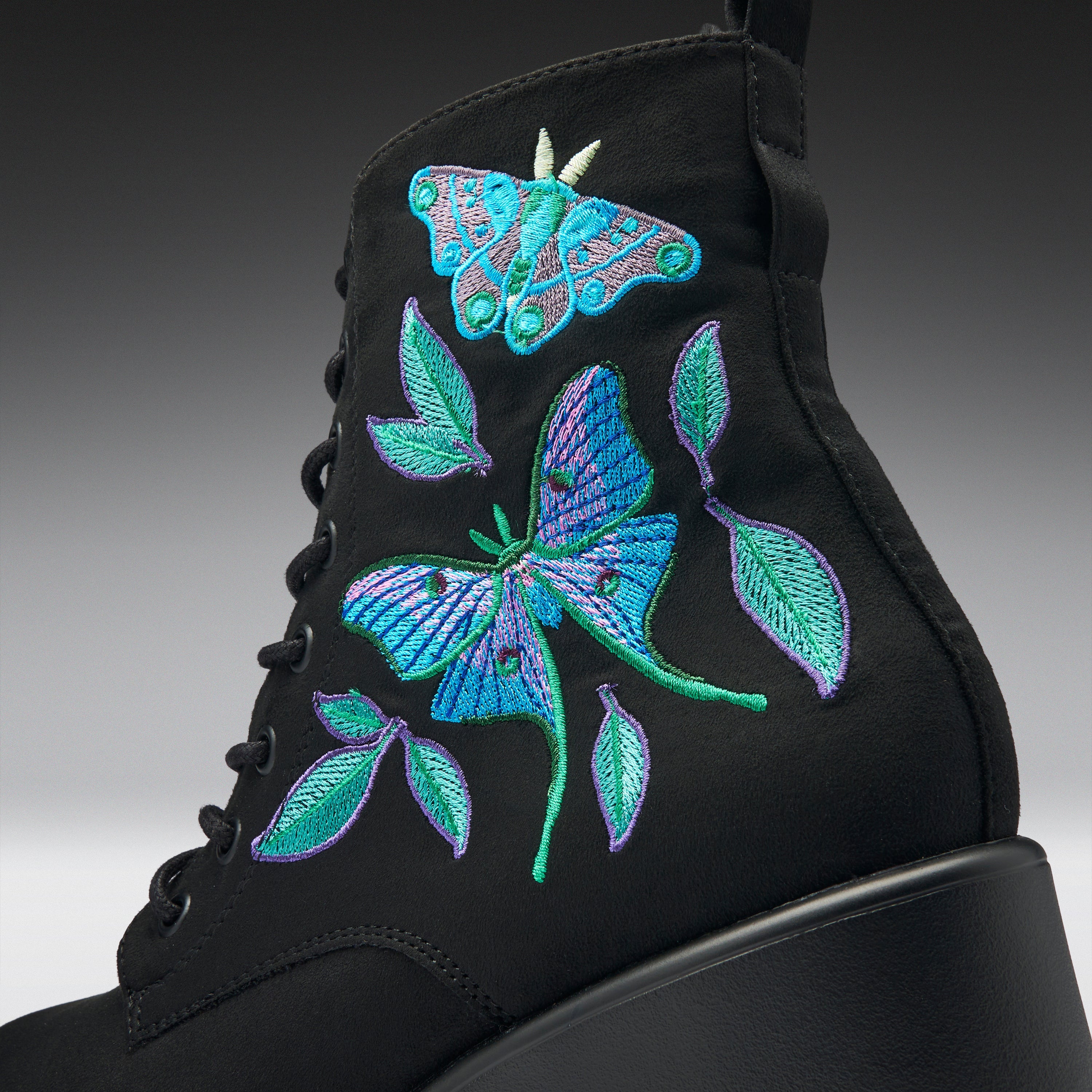 KOI Butterfly Dune Suede Platform Military Boots - Black