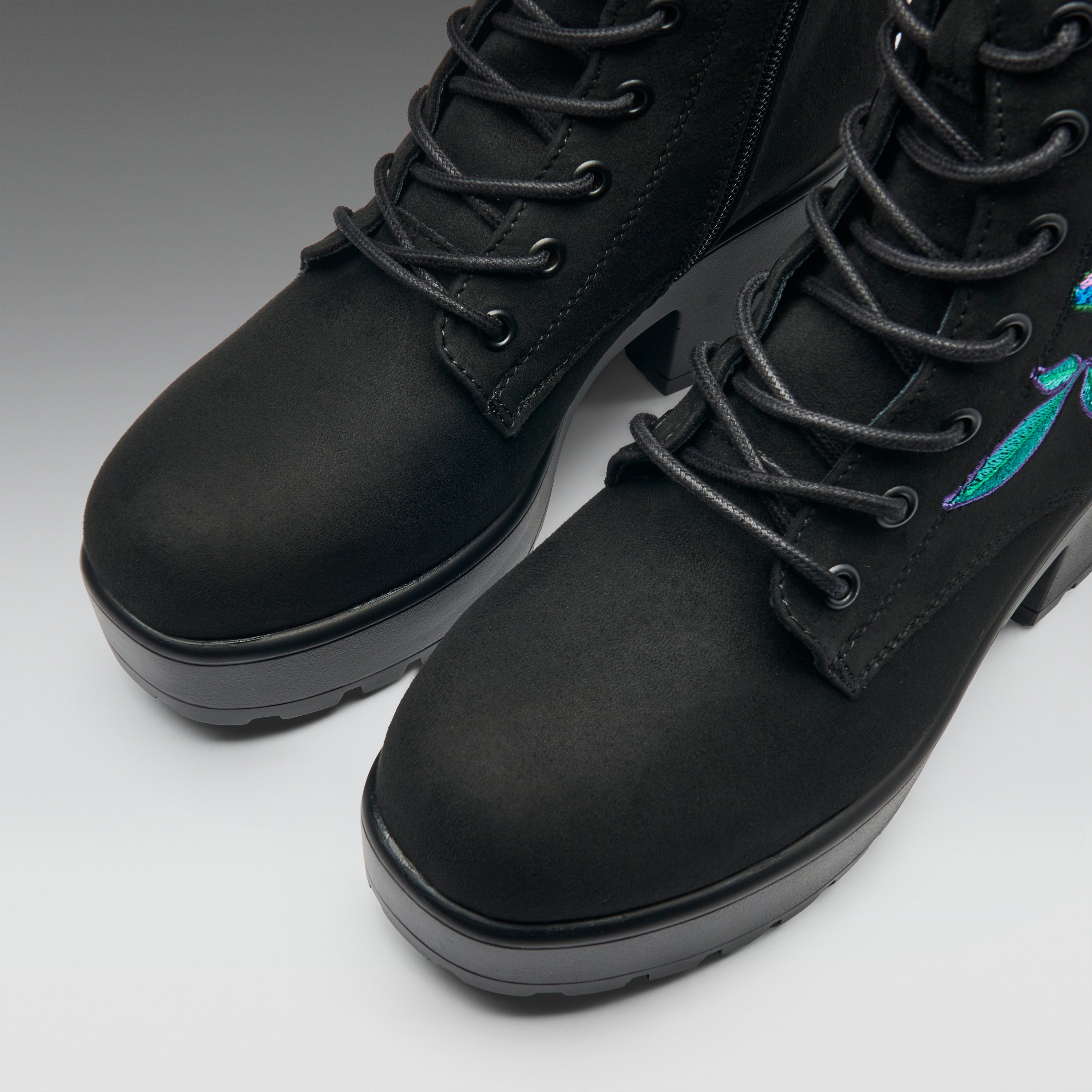 KOI Butterfly Dune Suede Platform Military Boots - Black