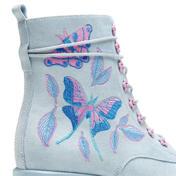 Butterfly Dune Suede Platform Military Boots - Blue