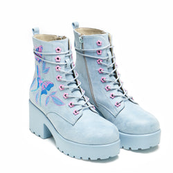Butterfly Dune Suede Platform Military Boots - Blue