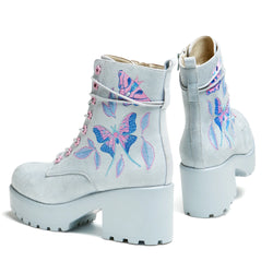 Butterfly Dune Suede Platform Military Boots - Blue