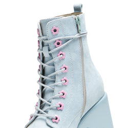 Butterfly Dune Suede Platform Military Boots - Blue