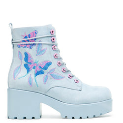 Butterfly Dune Suede Platform Military Boots - Blue