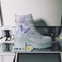 Butterfly Dune Suede Platform Military Boots - Blue
