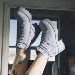 Butterfly Dune Suede Platform Military Boots - Blue