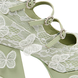 Wild Lotus Butterfly Lace Platform Heels - Green
