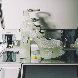 Wild Lotus Butterfly Lace Platform Heels - Green