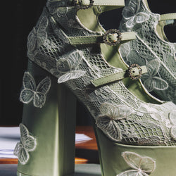 Wild Lotus Butterfly Lace Platform Heels - Green