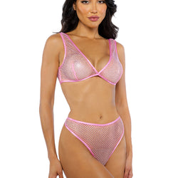 Think Pink Rhinestone Bralette 2-Piece Short Set