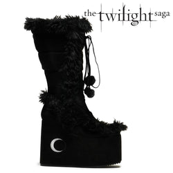 La Push Crescent Platform Faux Fur Long Boots - Black