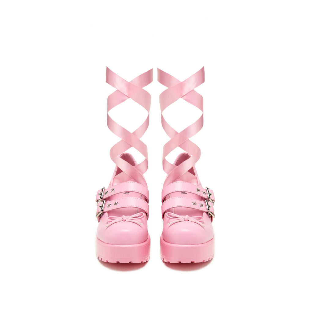 Miyako Lace Up Ballet Shoes - Pink-Clearance