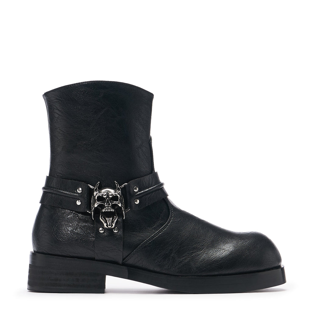 Legion Men's  Stacked Hardware Biker Boots - Vintage Black - Side View
