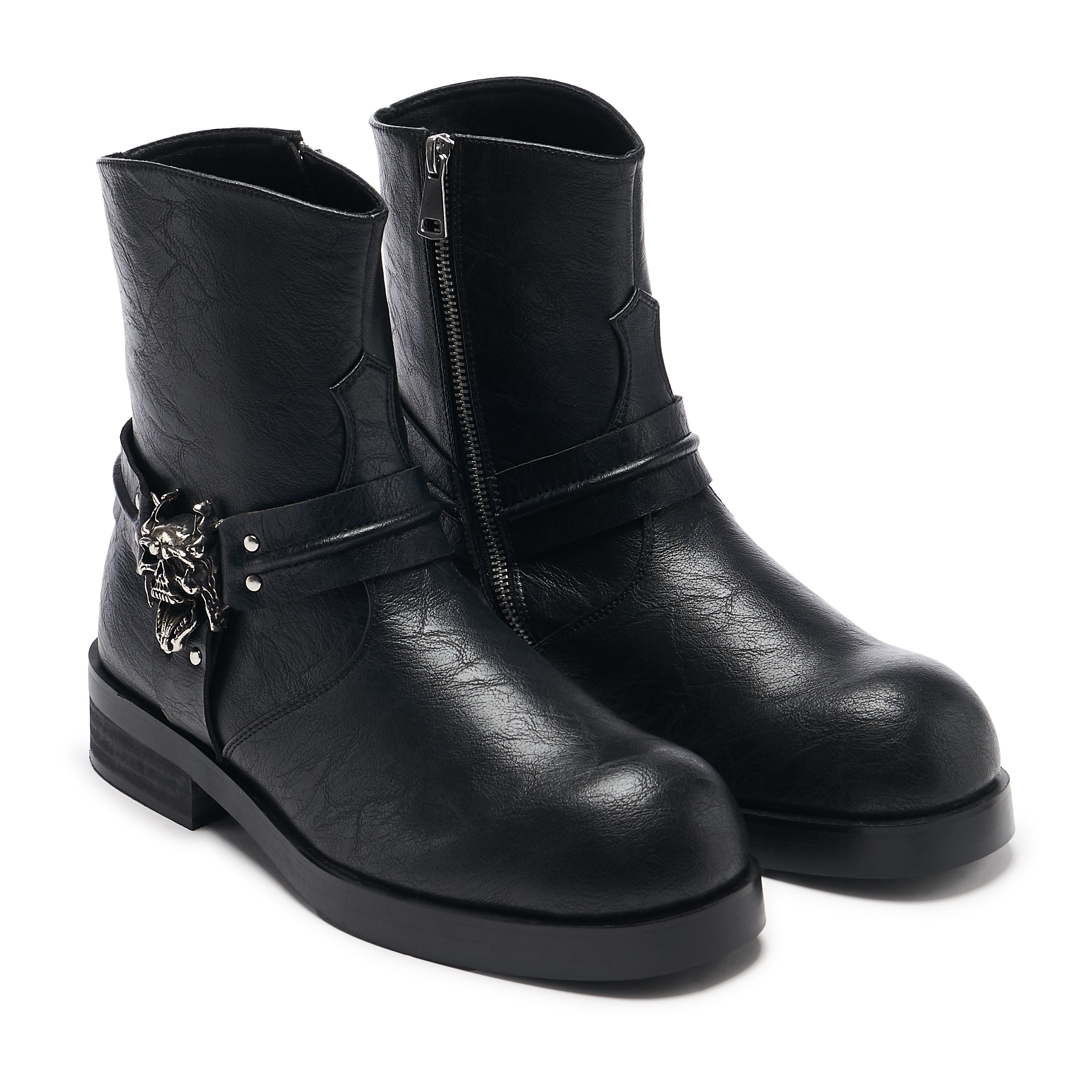 Legion Men's  Stacked Hardware Biker Boots - Vintage Black - 3/4 View