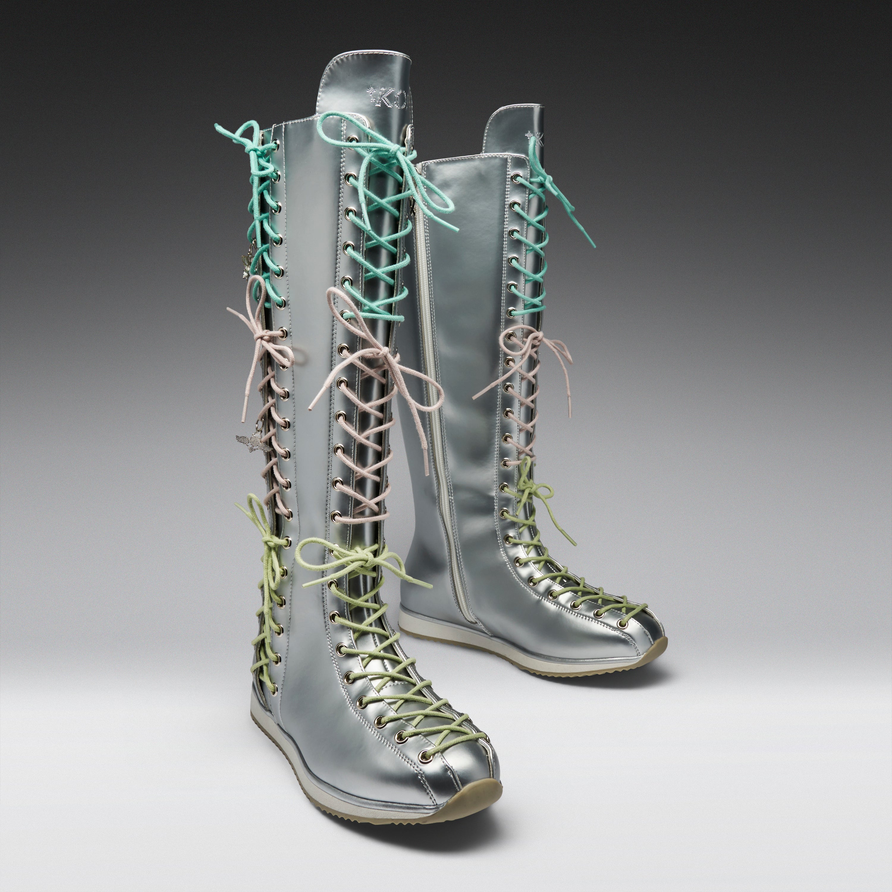 KOI Numinous Lace Up Charm Long Boots -Silver