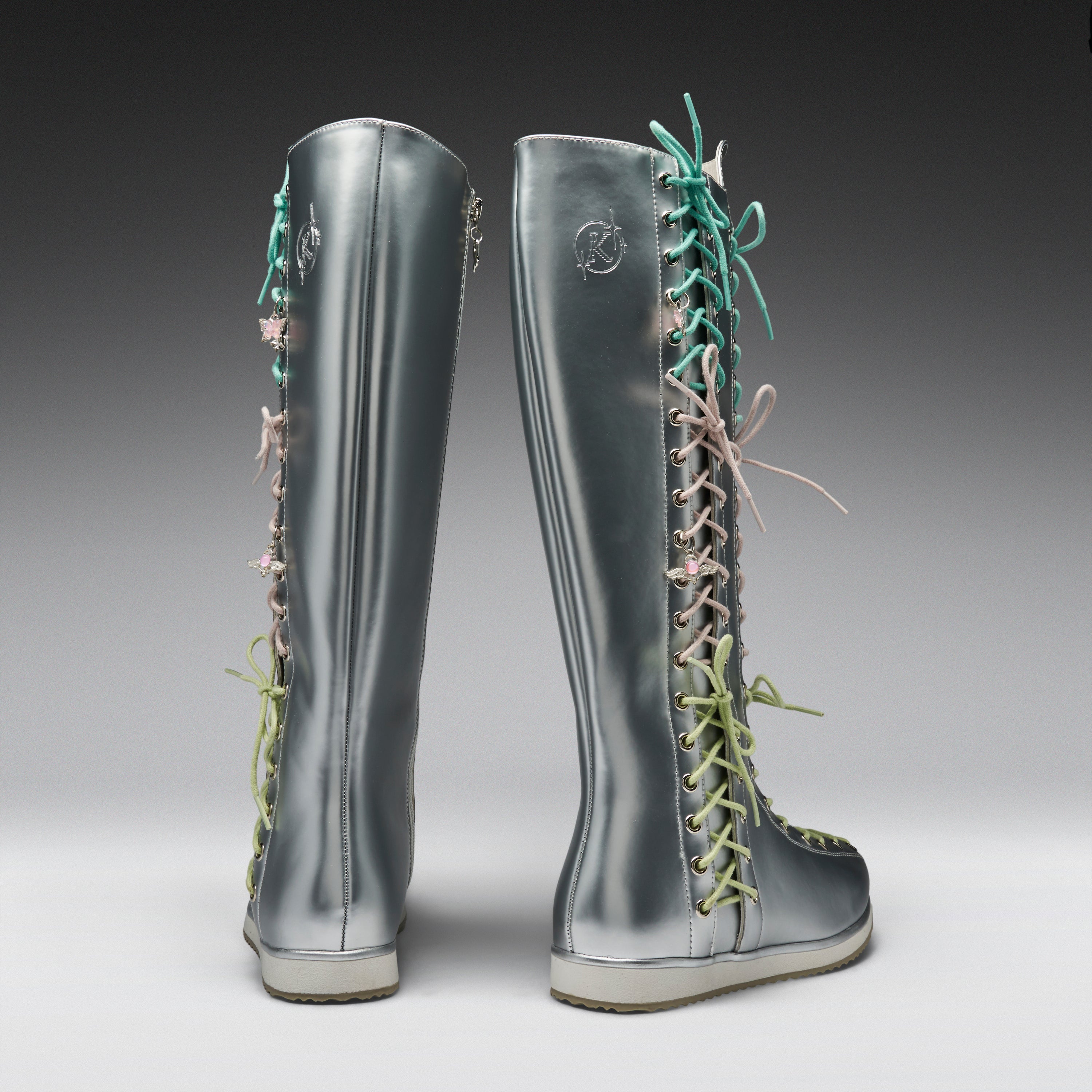 KOI Numinous Lace Up Charm Long Boots -Silver-Clearance