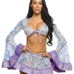 Sequin Faux Fur Trimmed Wrap Top