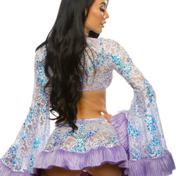 Sequin Faux Fur Trimmed Wrap Top