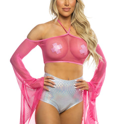 Coated Fishnet Flair Sleeve Halter