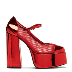 Regular Frankie Fan Fishnet Platform Heels - Red