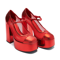 Regular Frankie Fan Fishnet Platform Heels - Red