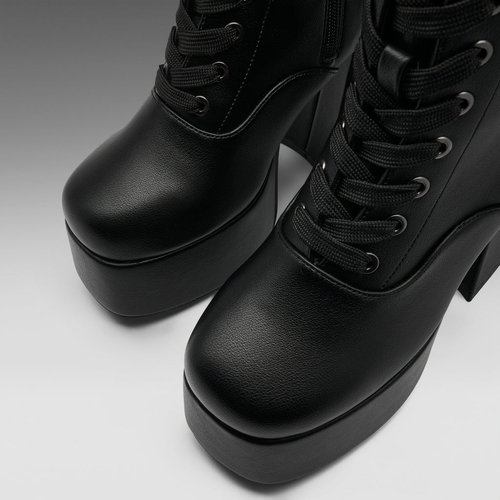 KOI Reign Lace Up Platform Heeled Boots-Black