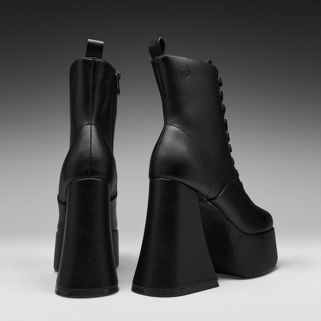 KOI Reign Lace Up Platform Heeled Boots-Black