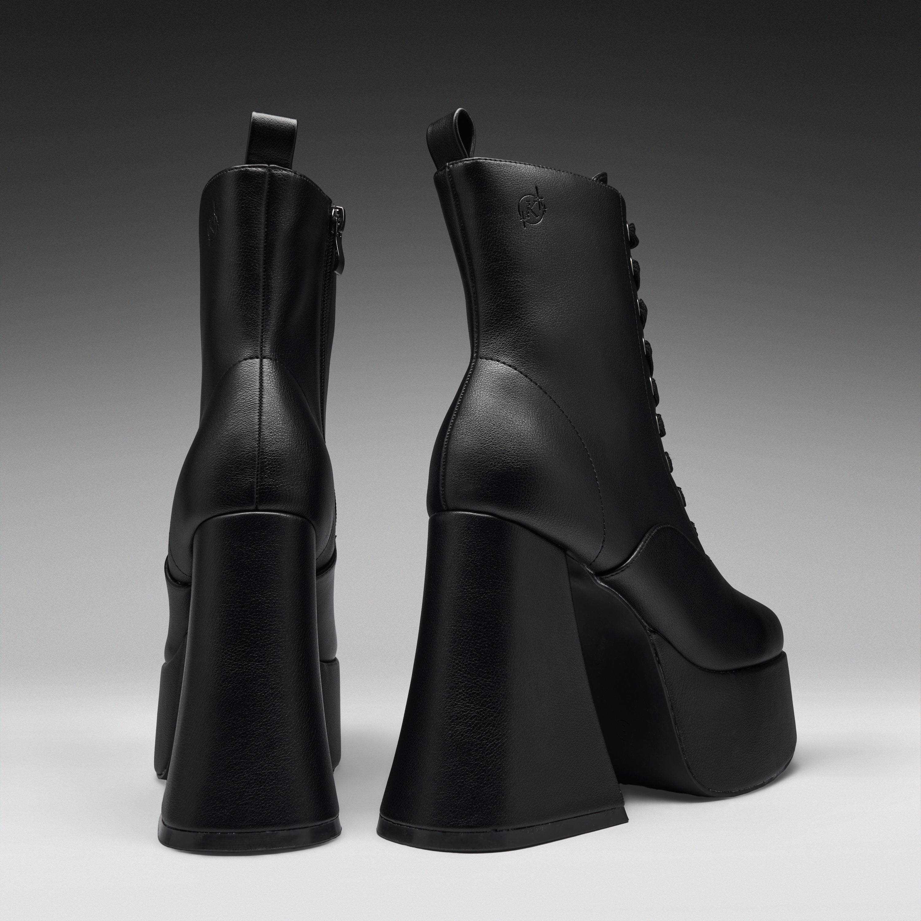 KOI Reign Lace Up Platform Heeled Boots-Black