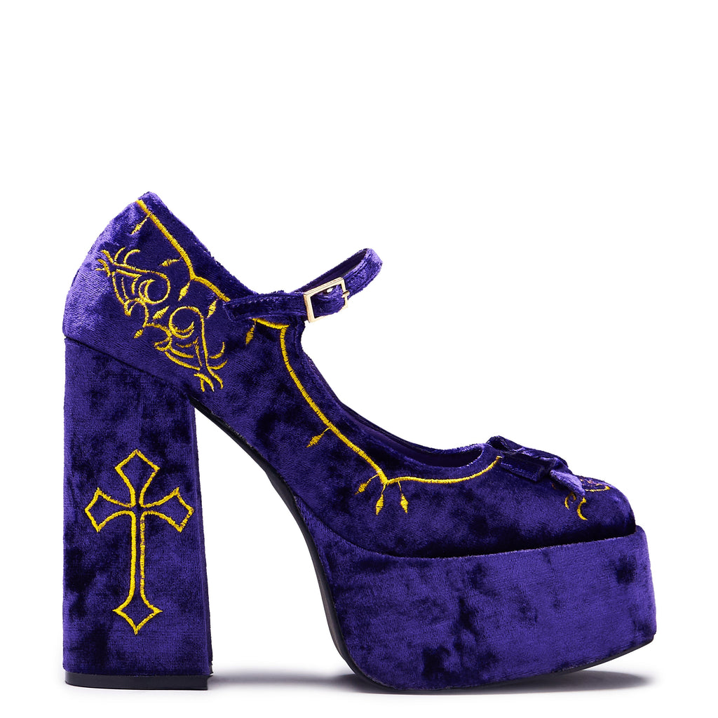 KOI Royal Manor Velvet Platform Heels - Purple