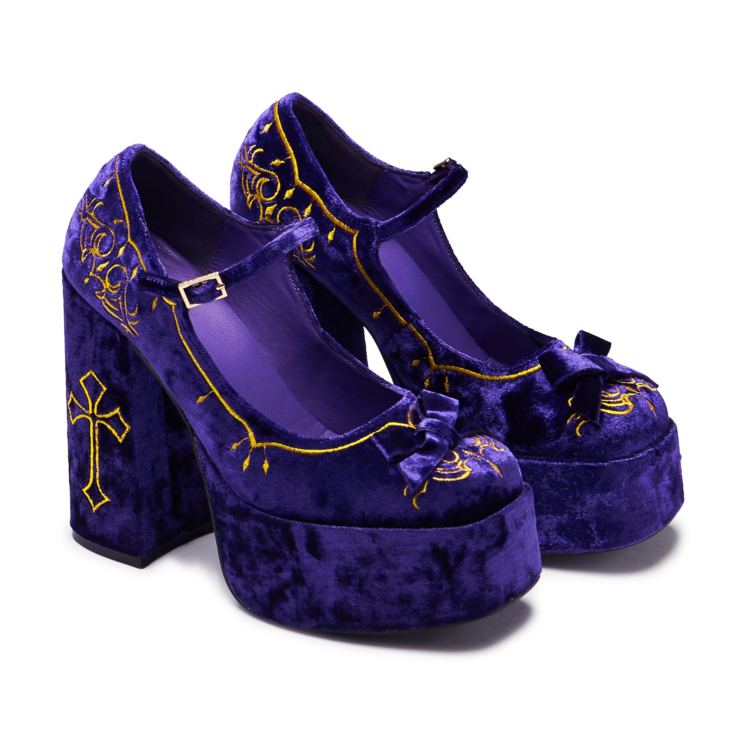 KOI Royal Manor Velvet Platform Heels - Purple-Clearance