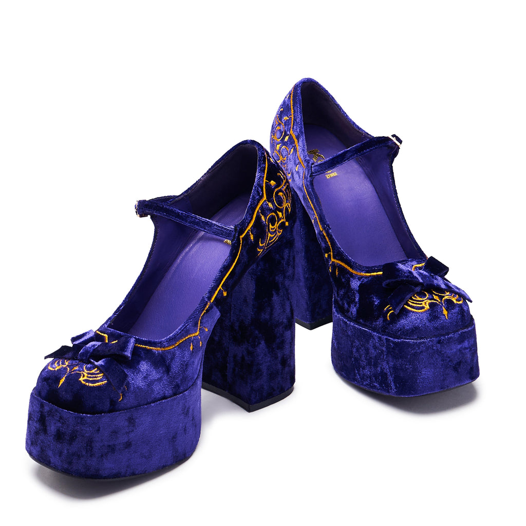 KOI Royal Manor Velvet Platform Heels - Purple-Clearance