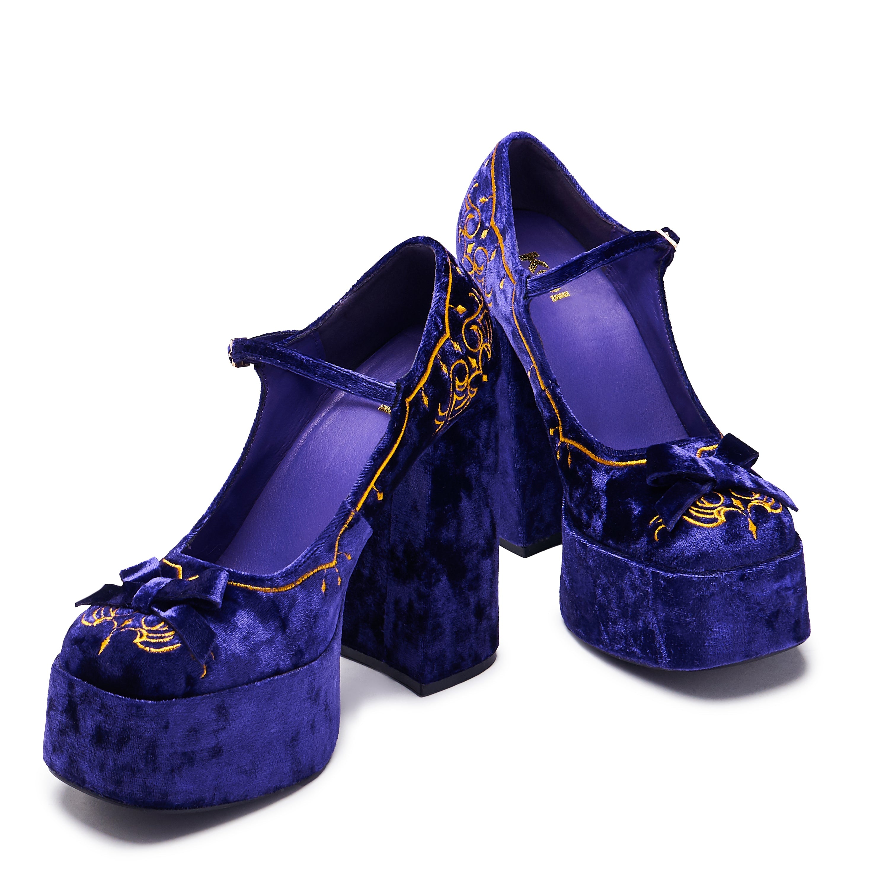 KOI Royal Manor Velvet Platform Heels - Purple-Clearance