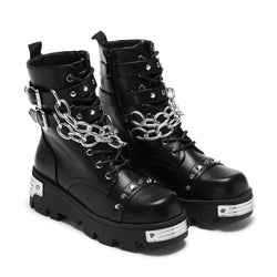 KOI Shackled Shadows Heavy Duty Chain Biker Boots - Black