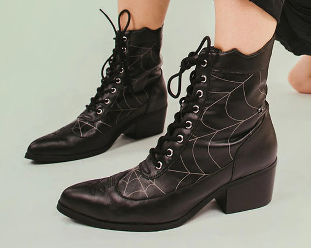 TUK Black Victorian 8-Eye Spiderweb Pointed Anarchic Heel