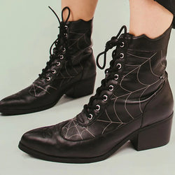 TUK-T2312L Black Victorian 8-Eye Spiderweb Pointed Anarchic Heel