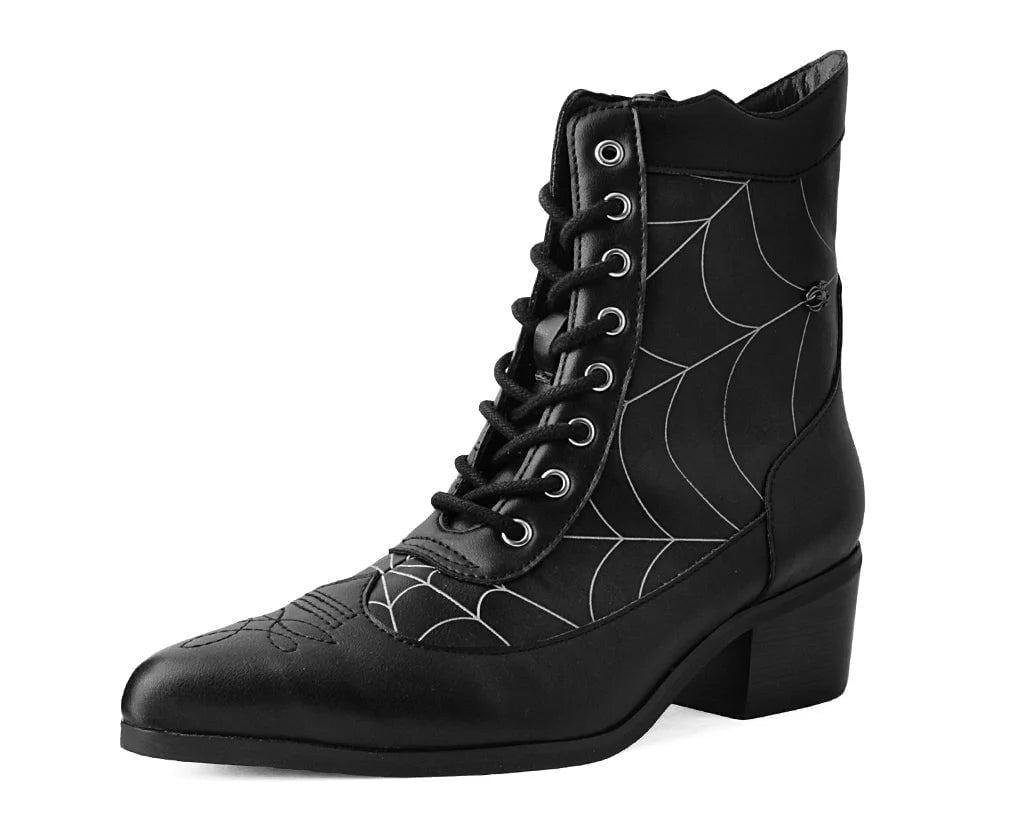 TUK Black Victorian 8-Eye Spiderweb Pointed Anarchic Heel
