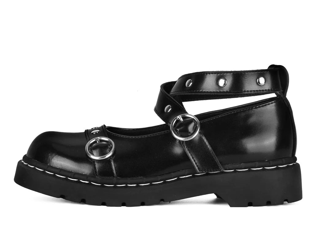 TUK Black Leather Studded Ankle Strap Mary Jane
