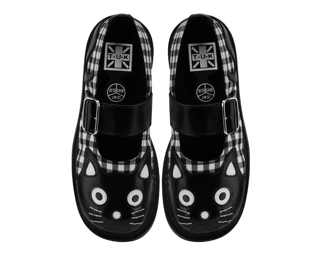 TUK Black & White Gingham Kitty Mary Jane