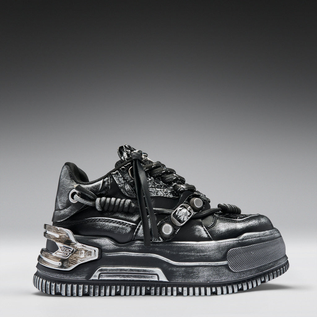 KOI Metamorphosis Men's Distressed Platform Trainers - Black Fade-Clearance