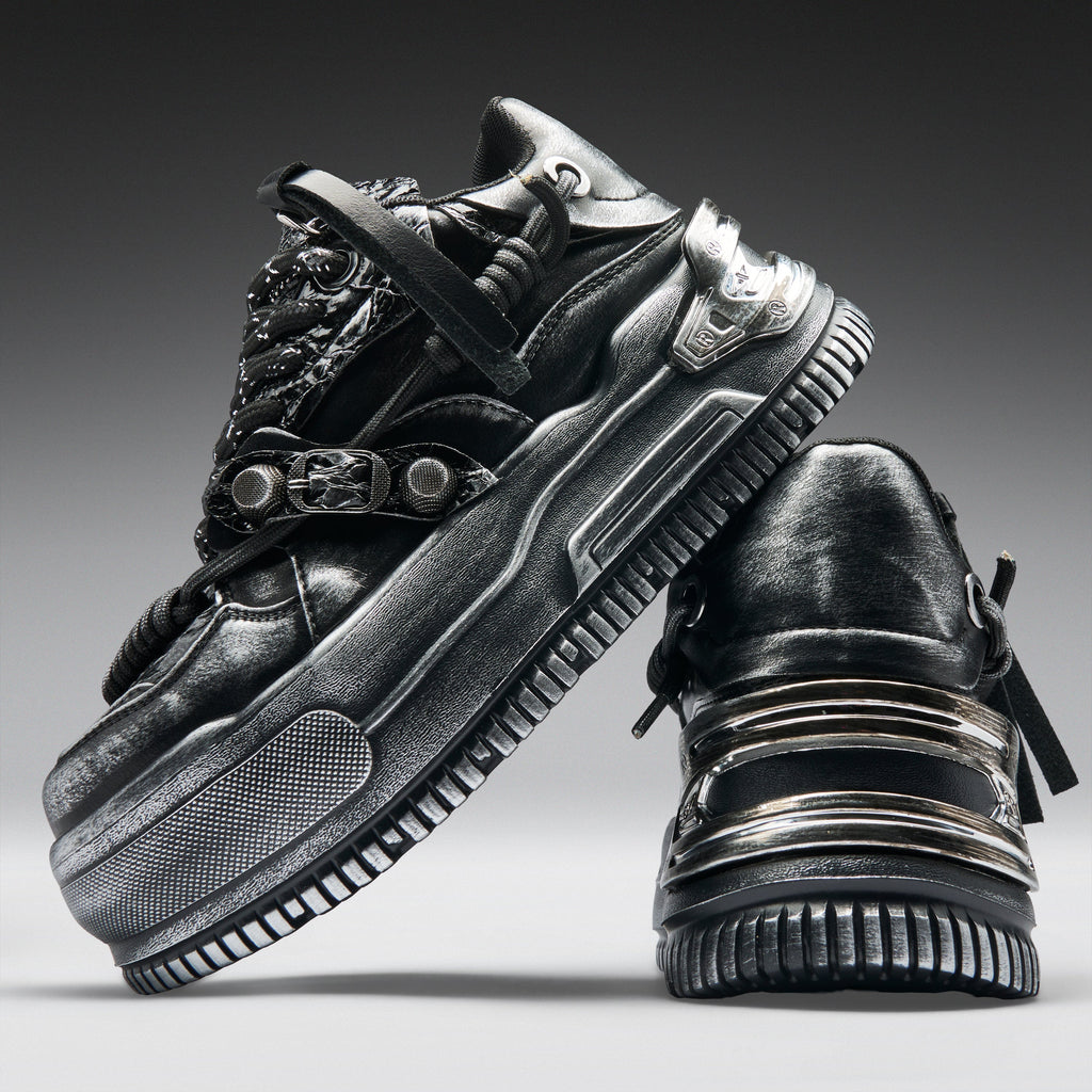KOI Metamorphosis Men's Distressed Platform Trainers - Black Fade-Clearance