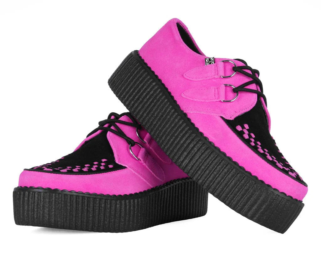 TUK Neon Pink & Black Suede Viva Mondo Creeper