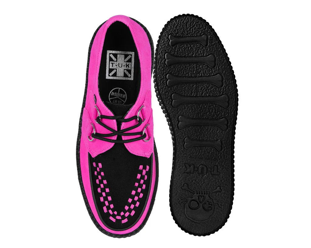 TUK Neon Pink & Black Suede Viva Mondo Creeper