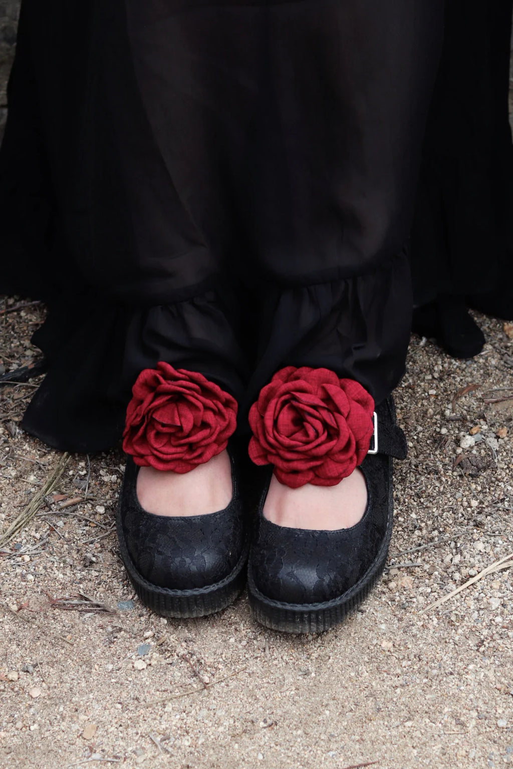 TUK Black TUKskin Flower Lace Viva Low Mary Jane