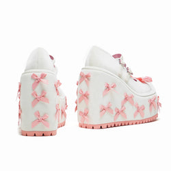 A Courtship of Bows Platform Mary Janes - Cream