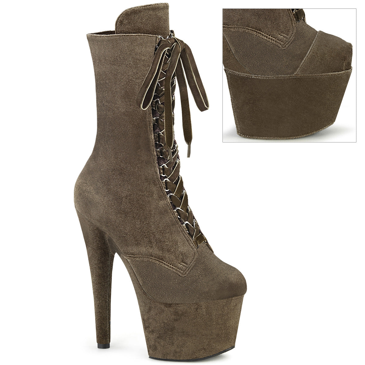 Pleaser Adore-1045VEL-Khaki-Size 8-Clearance