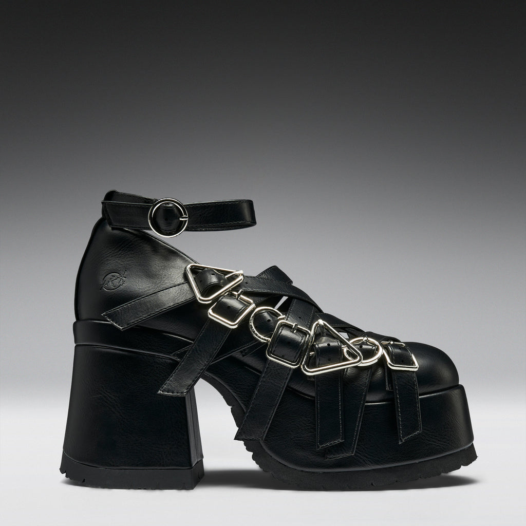 KOI Avalon Strappy Heeled Shoes- Ebony-Clearance
