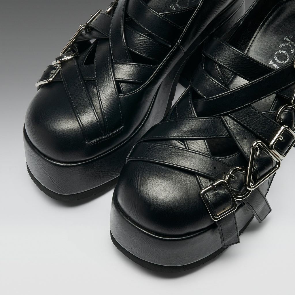 KOI Avalon Strappy Heeled Shoes- Ebony-Clearance