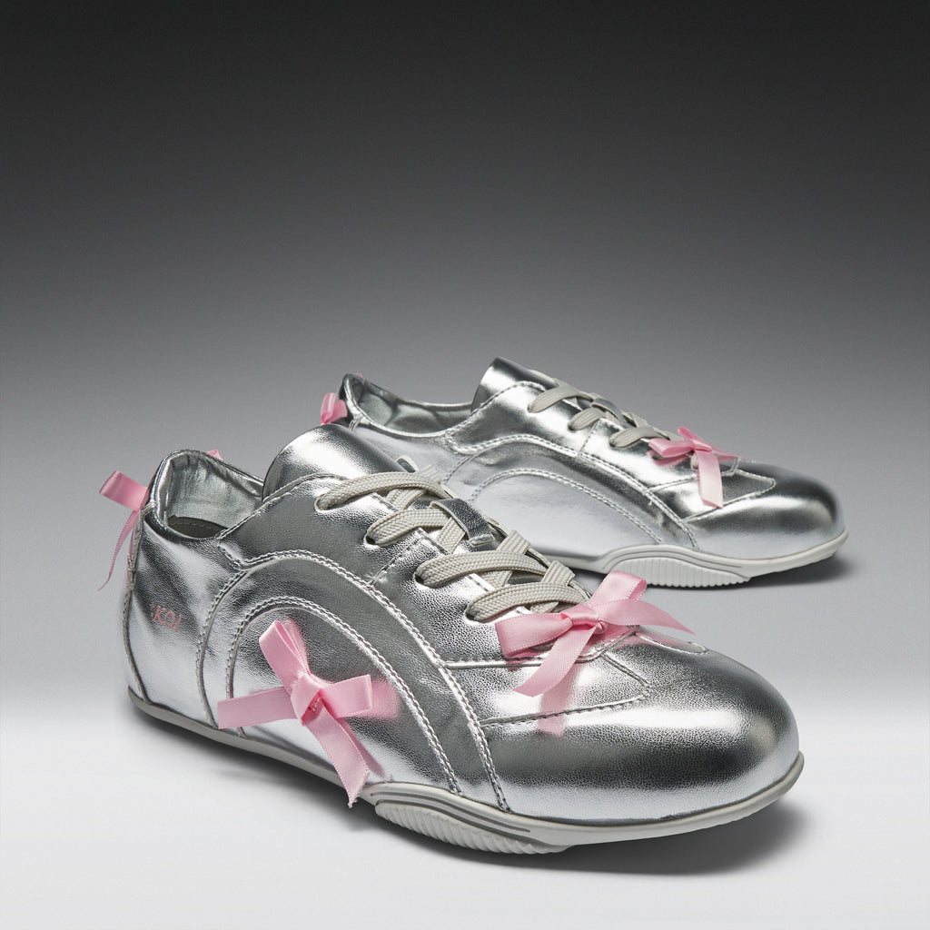 KOI Bambalina Cat Lace up Bow Pumps- Silver