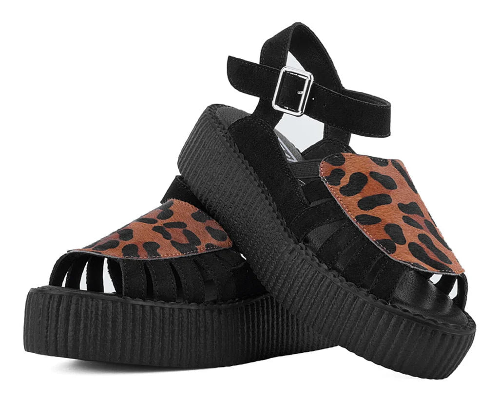 TUK Black Suede Leopard Front Viva Mondo Sandal-Clearance