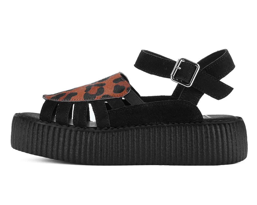 TUK Black Suede Leopard Front Viva Mondo Sandal-Clearance