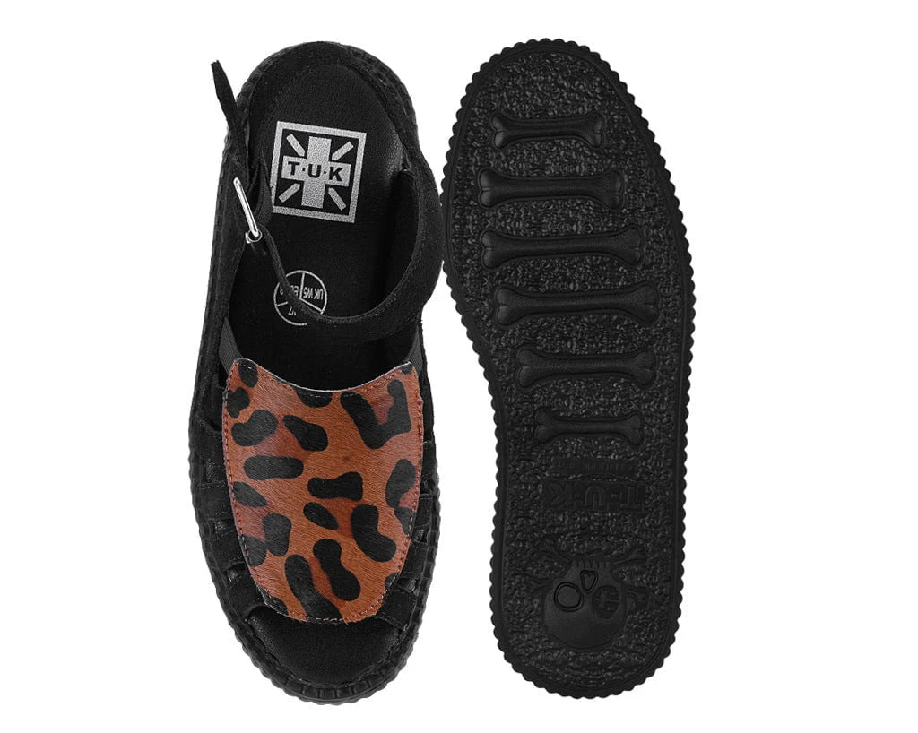 TUK Black Suede Leopard Front Viva Mondo Sandal-Clearance